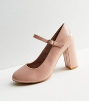 New Look Wide Fit Pale Pink Patent Block Heel Mary Jane Shoes